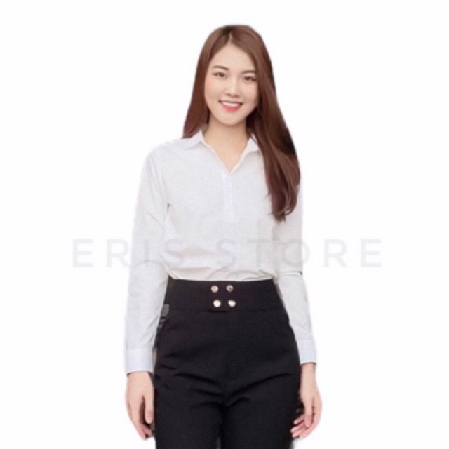 SƠ MI CAO CẤP- Áo sơ mi nữ trắng dài tay ERIS chất đẹp (ảnh thật) ER0033