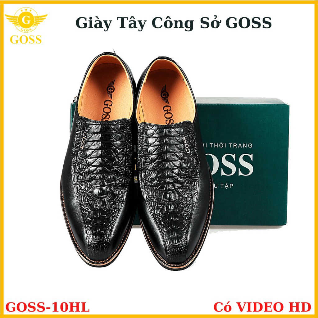 [Hạ Giá] ⭐️FREESHIP⭐️ Giày Tây Nam Không Dây Da Bò Dập Vân Cá Sấu GOSS 10HL - Giày Tây Nam Công Sở Cao Cấp