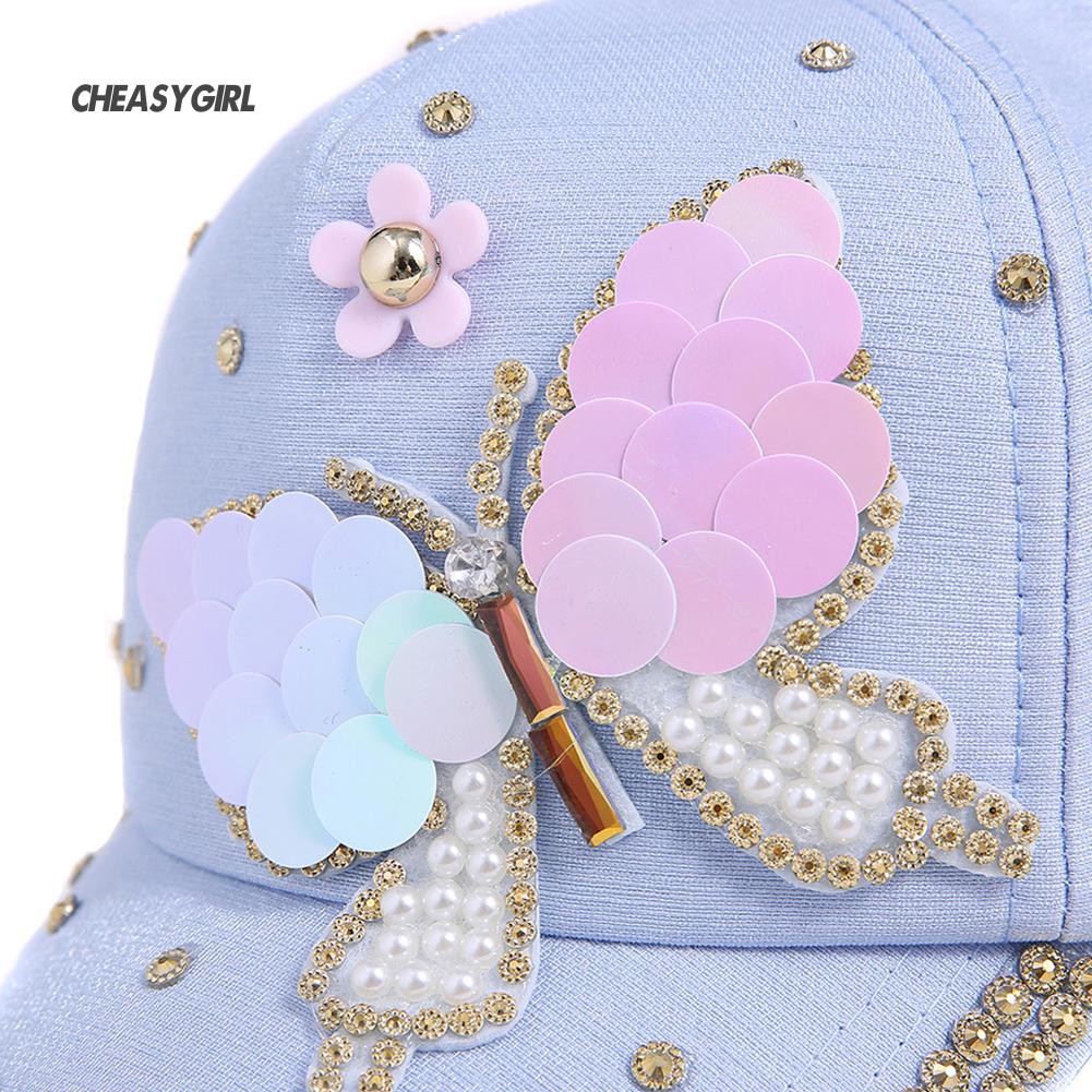 ★Mũ Lưỡi Trai Đính Kim Sa Hình Bướm Thời Trang Cho Nữ