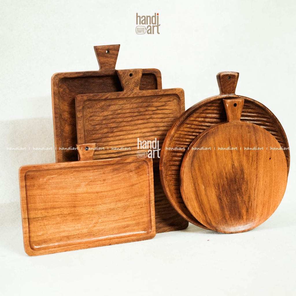 Khay gỗ tay cầm, Khay gỗ trang trí thức ăn, Square wooden tray