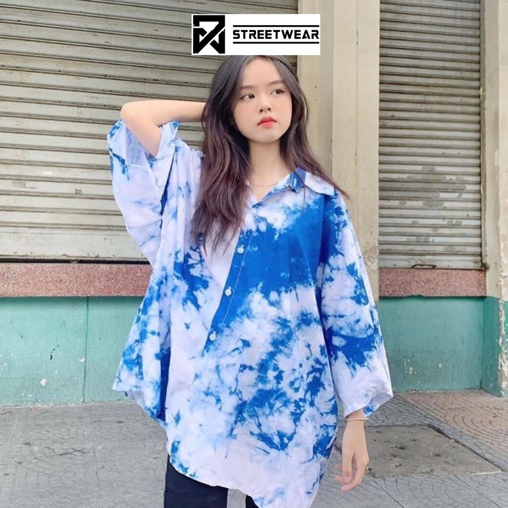 Áo sơ mi loang nam tay ngắn form rộng dáng Ulzzang (màu loang đen,hồng,xanh dương) n7clothing