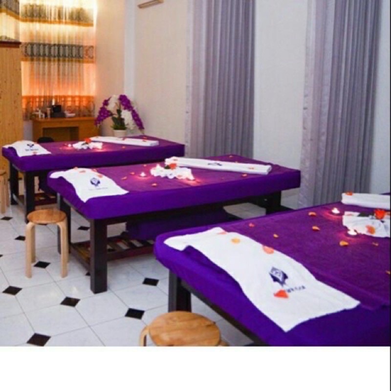 Ga/ drap thun bọc giường spa, nail mi KHOÉT LỖ THEO YÊU CẦU