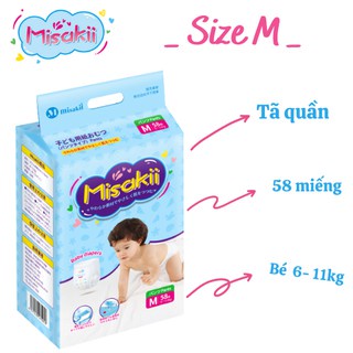 Bỉm Misakii   Nhật Bản - Bỉm Siêu Mỏng Thấm Hút Tôt - Size Dán Quần NB90/S82/M64/L54/M58/L44/XL38/XXL miếng