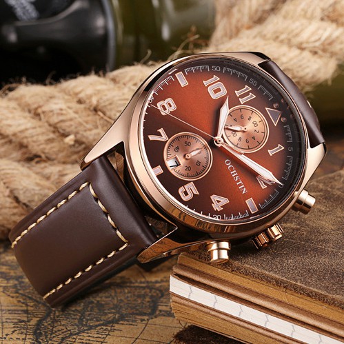 Đồng hồ nam OCHSTIN chính hãng Fullbox, dây da nâu Classic, chống nước chống xước BH 12 tháng - OCHN7 MD