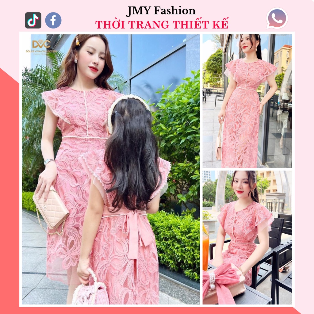 V2982, Vc12 Set váy mẹ và bé ren hồng hoa nổi dáng ôm A dài dự tiệc siêu xinh - (DVC&ACC) Dolce viva colection