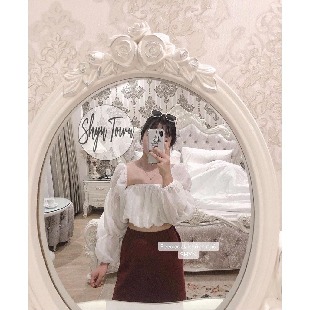 Áo trễ vai croptop tay bồng tiểu thư, Áo hở vai gợi cảm 2 màu trắng/đen - ShynCloseto