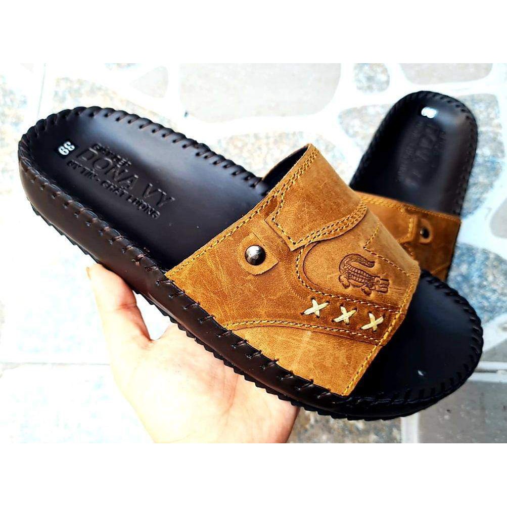 Dép Nam Da Bò, Dép Quai Ngang Da Thật shop KINSON A11