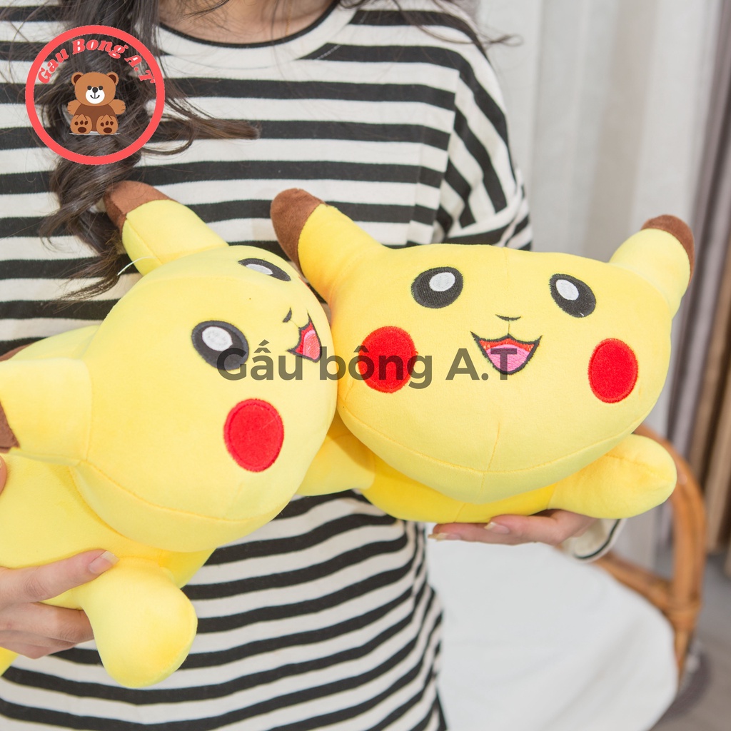 Gấu Bông, Thú Nhồi Bông Pikachu Gối Ôm dáng nằm GABOTABO màu vàng 40cm