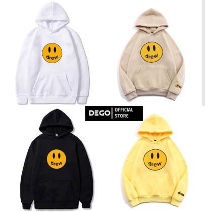 Áo hoodie tay bồng họa tiết mặt cười DREW DEGO Áo nỉ có mũ mặc thu đông HÀNG XỊN