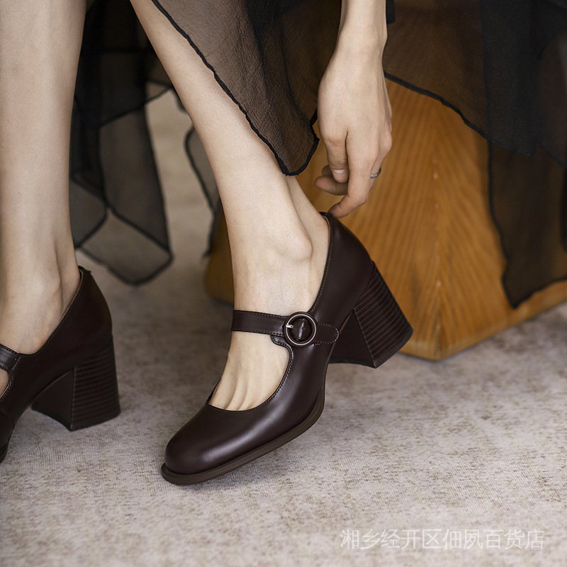 Giày Búp Bê Da Mũi Vuông Phong Cách Vintage Thời Trang Hè Thu 2022