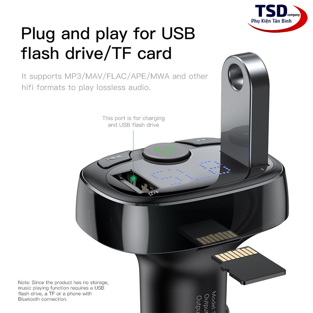 Tẩu Sạc Ô tô Đa Năng Baseus S-09A Chính Hãng (3.4A, Dual USB Port,Bluetooth MP3, TF Card/FM)