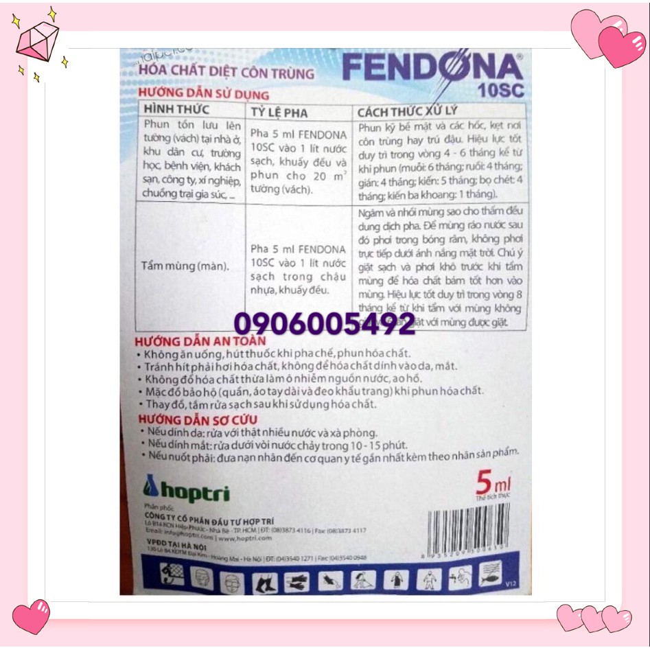 Combo 5 gói thuốc diệt muỗi, gián, kiến, ruồi, bọ chét, kiến ba khoang - FENDONA 10SC BASF ĐỨC (1 gói/5ml)