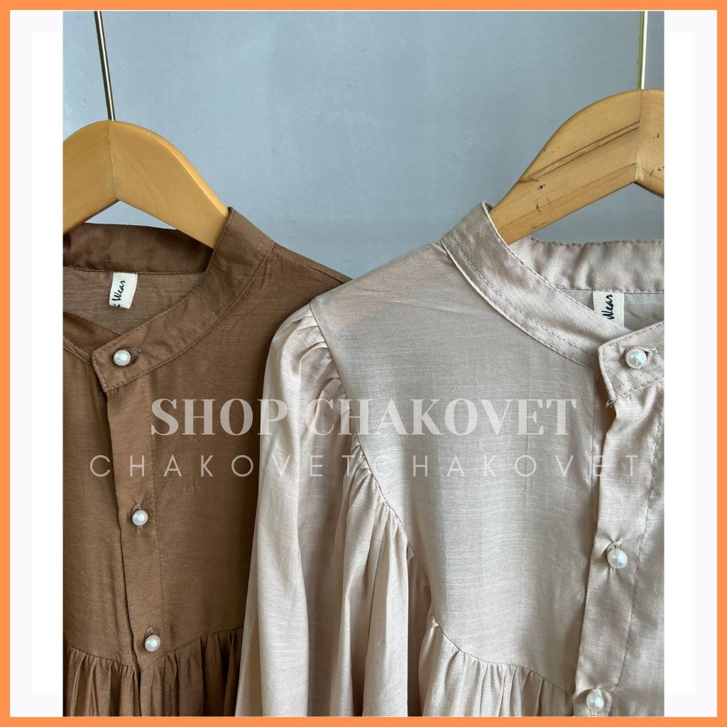 Áo sơ mi nữ dài tay oversize A8206 Thiết kế kiểu cổ tròn tay phồng dáng babydoll