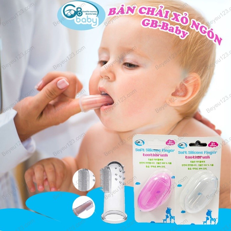 Bàn chải xỏ ngón silicone cho bé 2 chức năng kèm hộp đựng (Rơ lưỡi &amp; đánh răng) - GB BABY (Công nghệ Hàn Quốc)