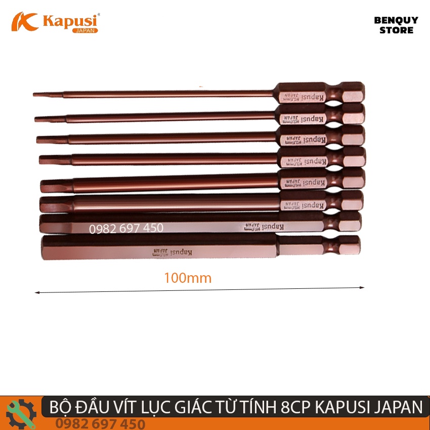 BỘ ĐẦU VÍT LỤC GIÁC TỪ TÍNH KAPUSI JAPAN - BỘ 8 LỤC GIÁC NÂU CÔNG NGHỆ NHẬT BẢN. DÙNG CHO CẢ MÁY KHOAN PIN VÀ KHOAN TAY.