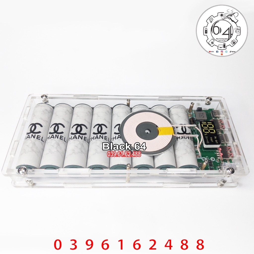 Sạc dự phòng Mica trong suốt sạc nhanh tích hợp sạc không dây QC3.0 22W