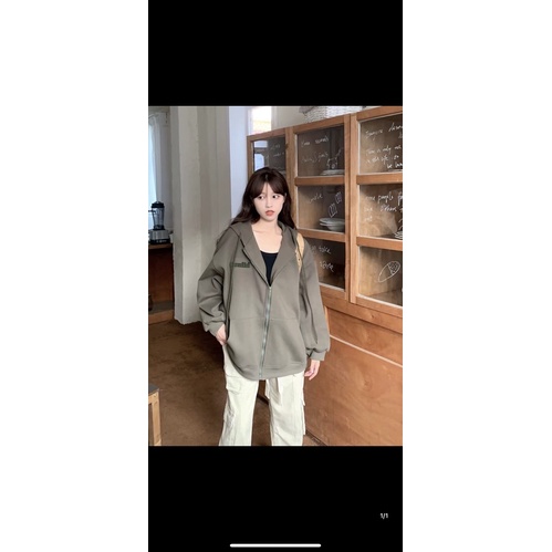 hoodie dây kéo hình thiêu CANDY vải ngoại không xù lông