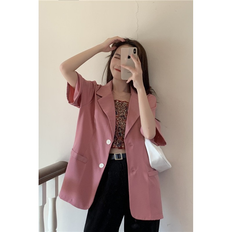 Áo Khoác Blazer Tay Ngắn Màu Trơn Phong Cách Hàn Quốc | BigBuy360 - bigbuy360.vn