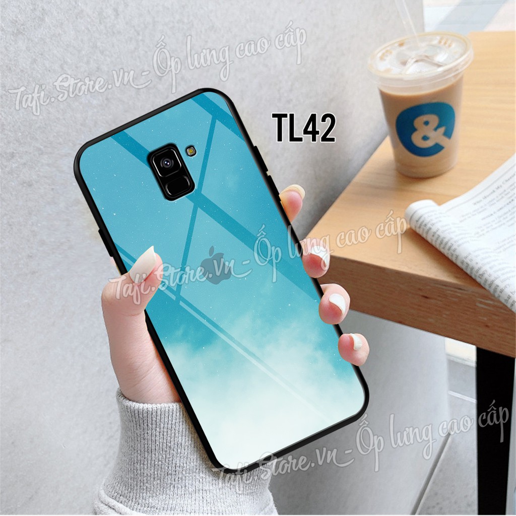 Ốp lưng Kính viền dẻo Samsung A6/A6 plus/A8/A8 Plus hình màu nước Mojito họa tiết Iphone, lá phong cao cấp, sang trọng. 