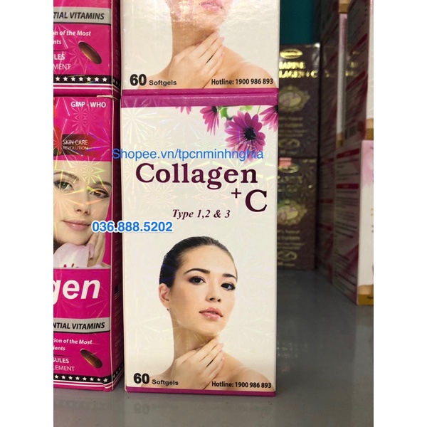 [ Mẫu mới ] Viên uống COLLAGEN +C tupe 1 2 &amp; 3 hỗ trợ làm đẹp da, sáng da, trắng sáng da - Hộp 60 viên