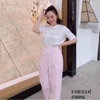 Bộ áo chữ ký kèm quần kẻ -KT