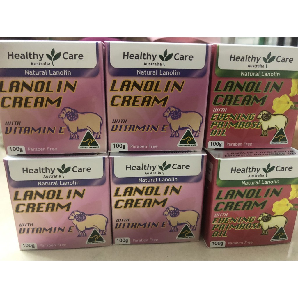 Kem nhau thai cừu Lanolin Cream 100g Healthy Care Vitamin E, Primrose Oil, Grape Seed, Sheep Placenta có Bill Chemist