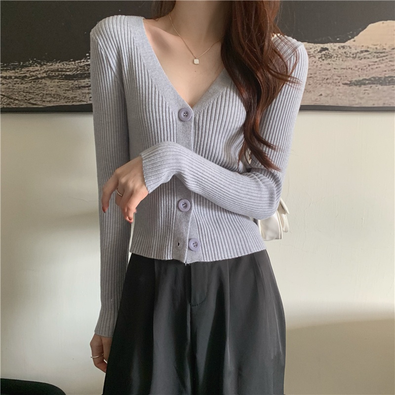 Áo Khoác cardigan Dệt Kim Tay Dài Cổ Chữ V Phong Cách Thời Trang Hàn Quốc Dành Cho Nữ