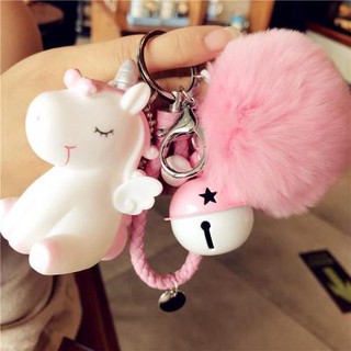 Móc Khóa Hình Kỳ Lân Gắn Quả Bông Mềm Mịn Dễ Thương