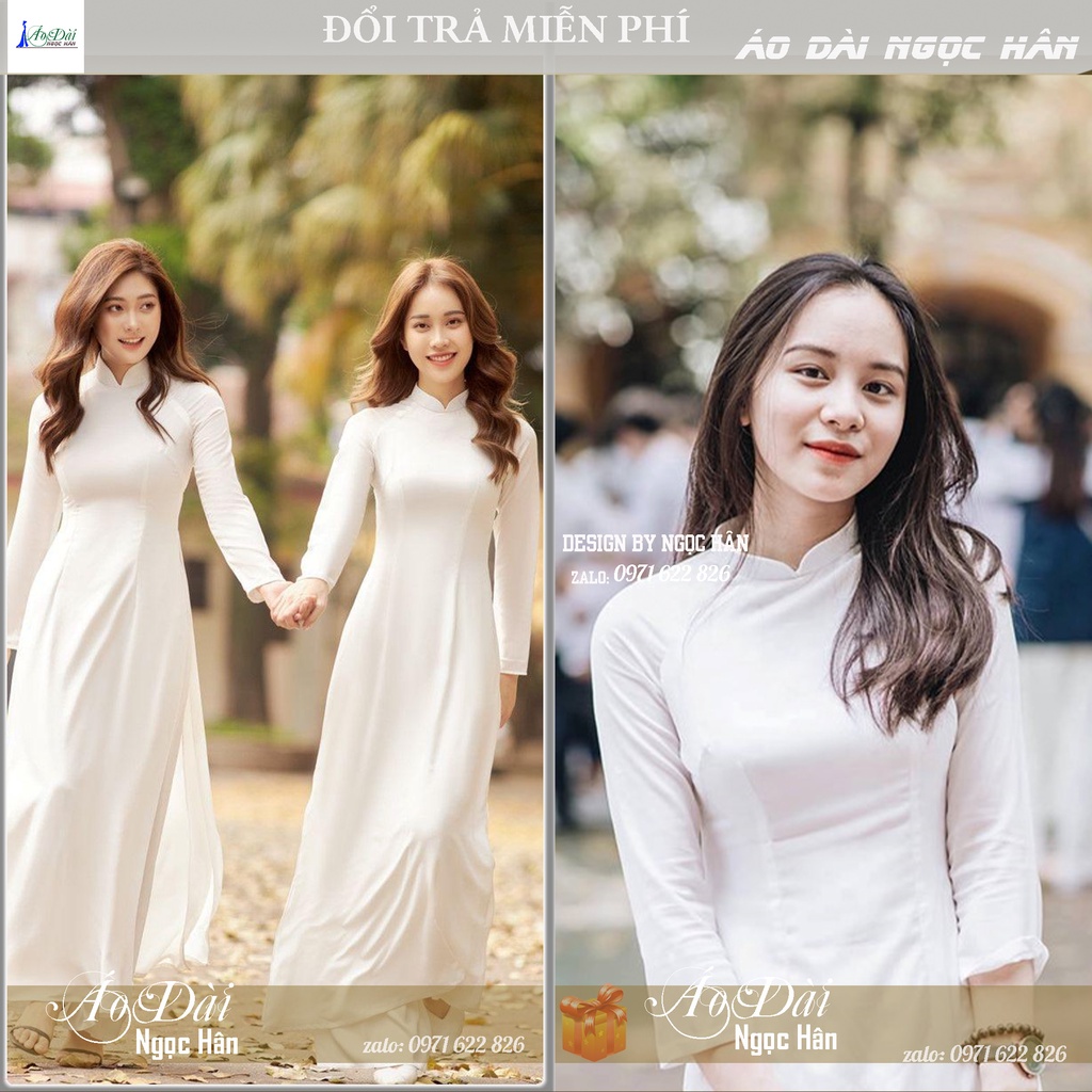 Áo Dài Trắng Học Sinh Lụa 2 Tà Cổ Cao HS01