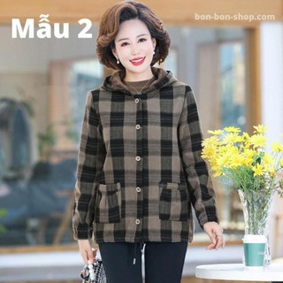 HA♝▣◇Áo khoác nữ trung niên lót nỉ lông mũ trùm đầu, dày dặn ấm  cho bà, mẹ mẫu mới xuân thu đông Video Ảnh Thật