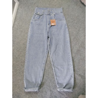 000Quần bò nữ, Quần Baggy jean nữ lưng cao phong cách, Cạp quần cao vừa phải