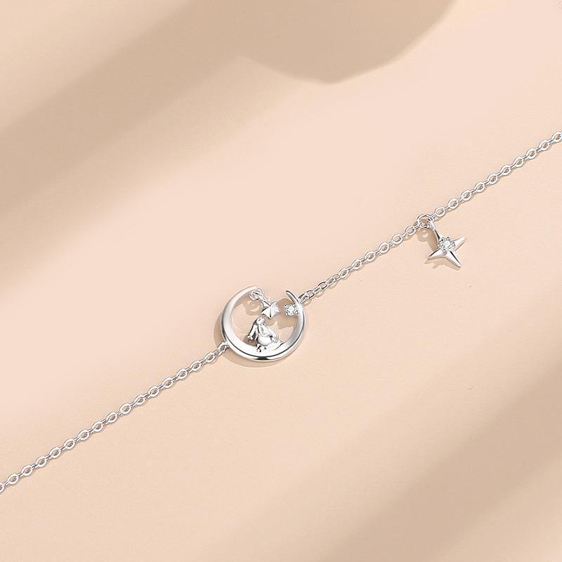 Vòng Tay Mạ Bạc 925 Hình Trăng Sao Đính Đá Zircon Thời Trang Cho Nữ
