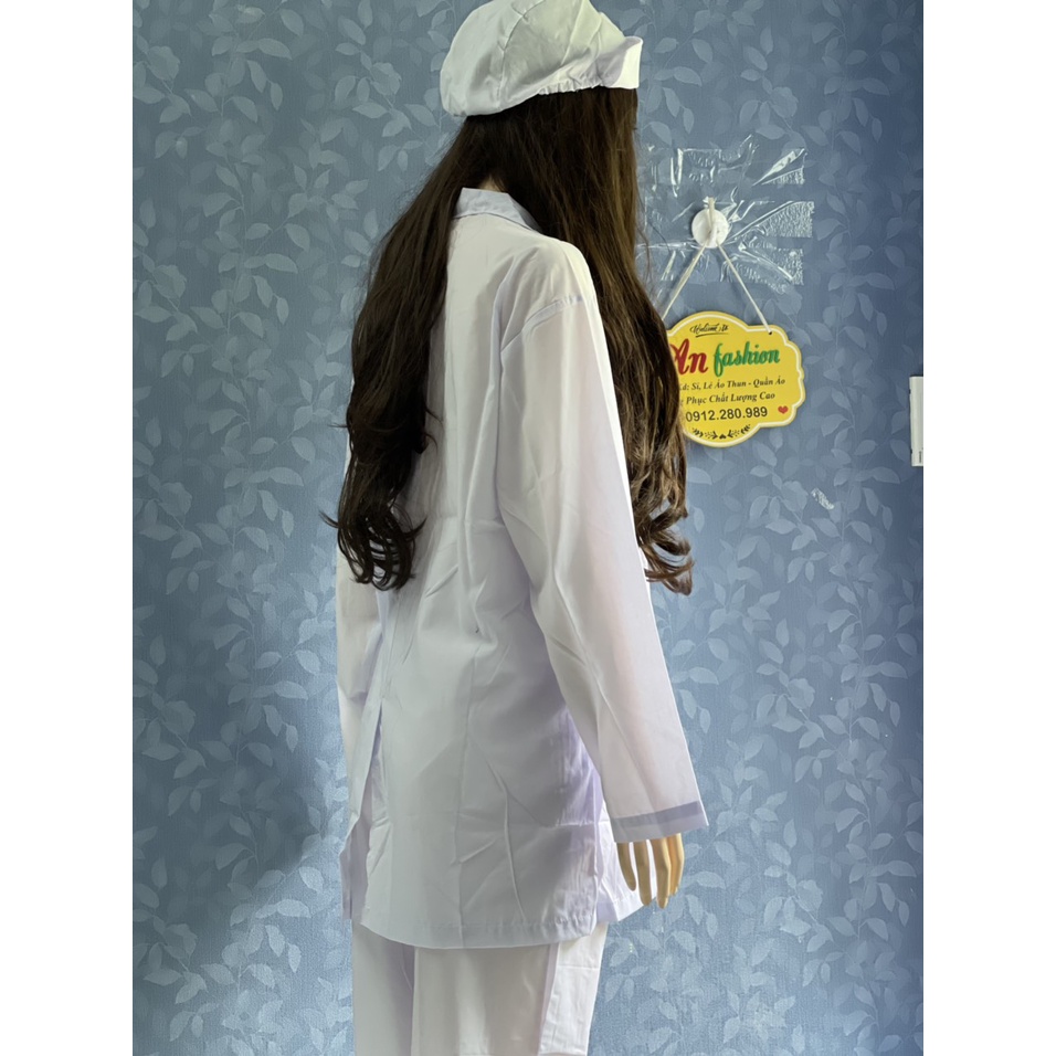Combo 5 Áo Blouse Trắng Điều Dưỡng, Áo Bác Sĩ, Dược Sĩ tay dài, chấm mông _ Hình chụp thật