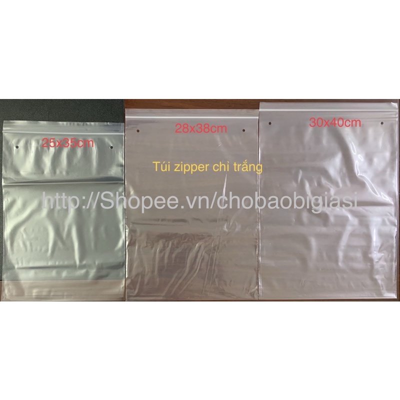 {1kg/size} Túi zipper chỉ trắng (có đục lỗ - có sẵn 3 size), hàng đẹp