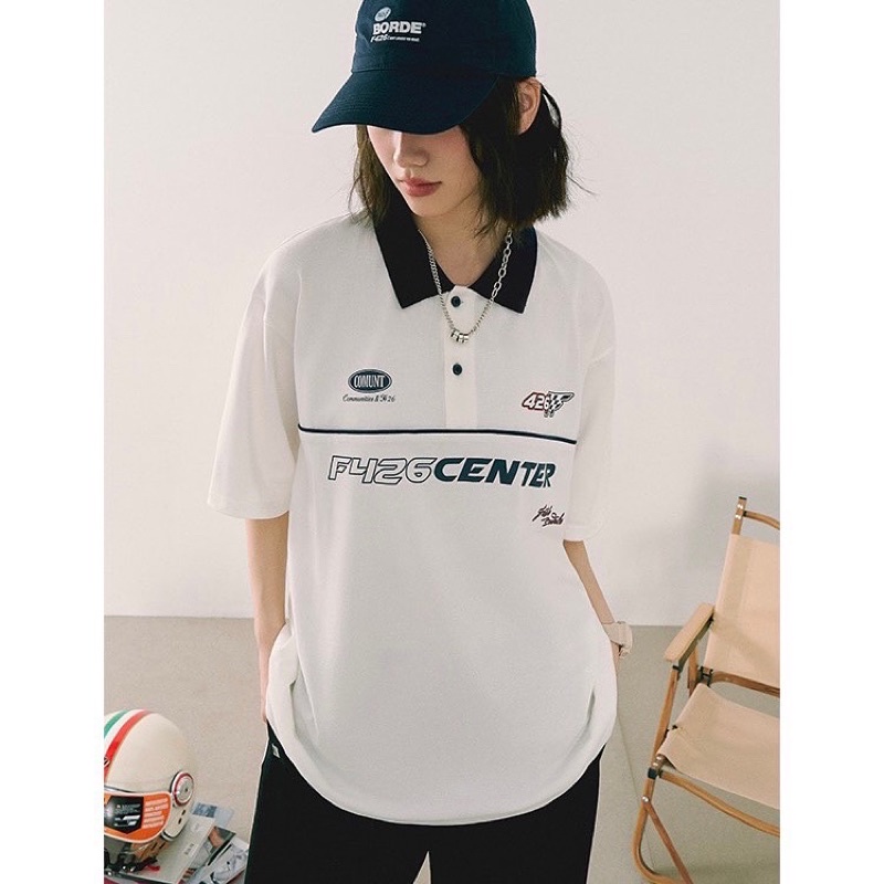 Áo polo nam nữ,in chữ Center thiết kế 2 màu