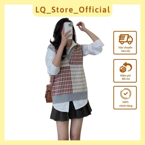 Áo Gile Len Nữ Kẻ Mix 2 Màu Phối Áo Sơ Mi, Thời Trang Thu Đông Mặc Đi Học Đi Chơi CD023