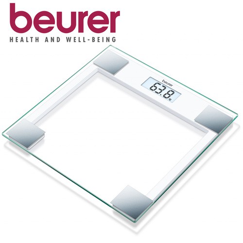 Cân điện tử mặt kính trong cường lực BEURER GS14 của Đức màn hình LCD, có thông báo quá tải, chịu lực tối đa 150 kg