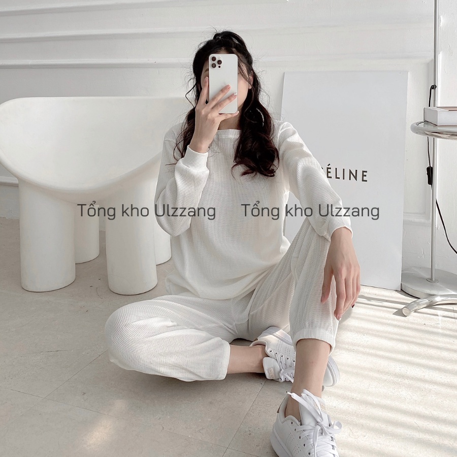 Set Sweater Áo Nỉ Hạt Gạo Phối Quần Bomber Bo Gấu Bộ Thể Thao