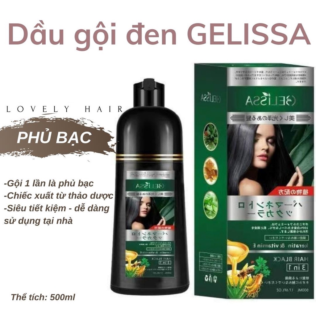 Dầu Gội Phủ Bạc GELISSA 500ml Nhật Bản - Dầu gội Nhuộm Tóc Đen Thảo Dược Tự Nhiên An Toàn Chai 500ml