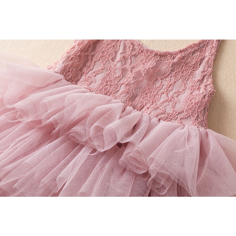 Đầm công chúa hai dây nhiều tầng phối ren thời trang mùa hè cho bé gái
