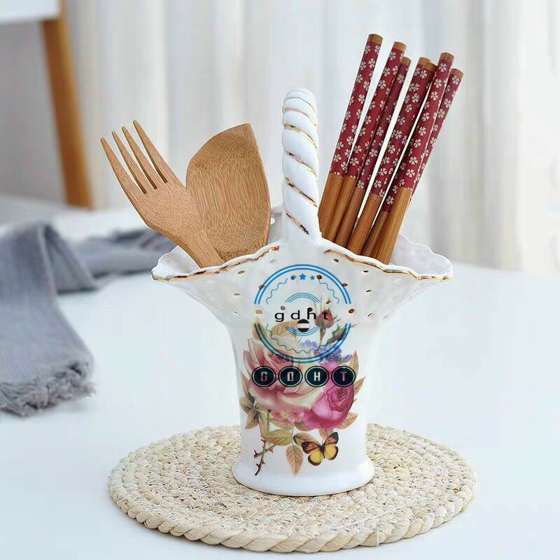 giỏ sứ hoa văn đẹp đựng thìa , dĩa - lẵng sứ