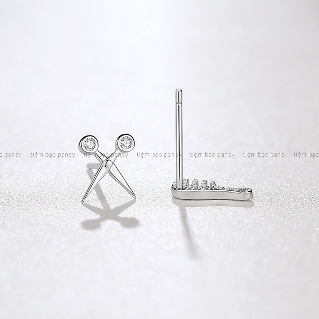 Khuyên tai bạc nữ PANSY hình kéo lược nhỏ xinh, bông tai nữ bạc đẹp cá tính