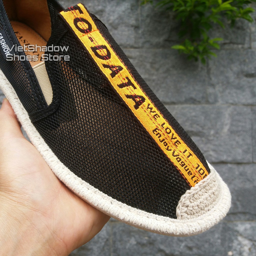 Slip on nam - Giày lười vải nam cao cấp - Vải lưới đen sọc vàng - Mã SP 2912 | BigBuy360 - bigbuy360.vn