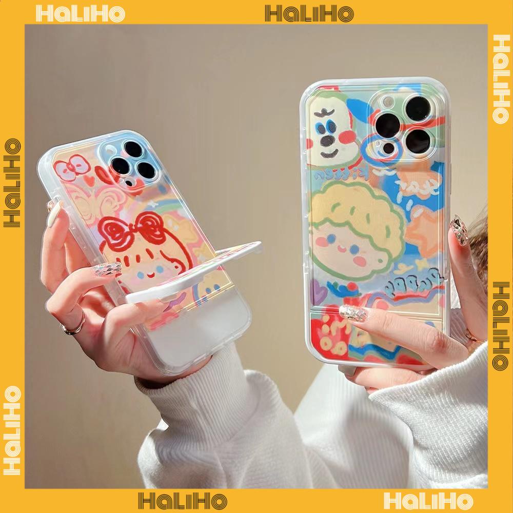 iPhone Case Silicone Soft Case Clear Case Folding Stand Shockproof Protection Camera Graffiti Cartoon Cute Compatible For iPhone 11 iPhone 13 Pro Max iPhone 12 Pro Max 7Plus xr