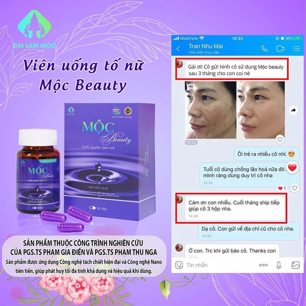 Viên uống nội tiết Mộc Beauty Đại Lâm Mộc - Giảm nám, sạm da, khô hạn, tăng cường nội tiết tố (30 viên)