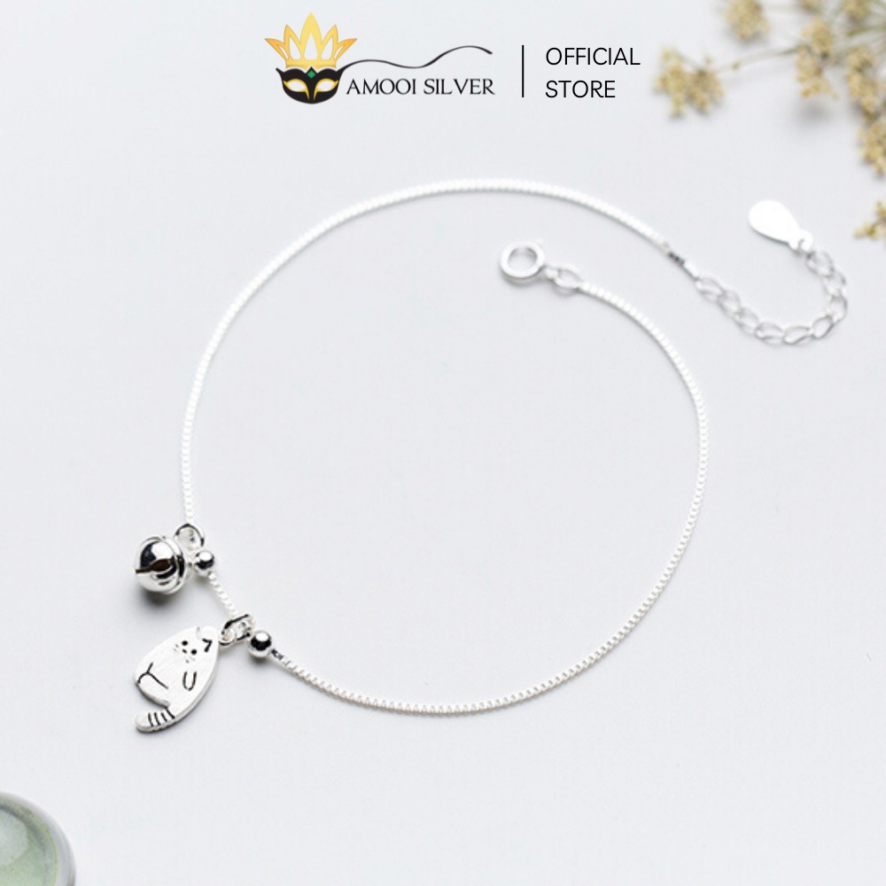 Lắc Chân Bạc S925 Hình Mèo Ú Gắn Chuông Lục Lạc - Amooi Silver AC35
