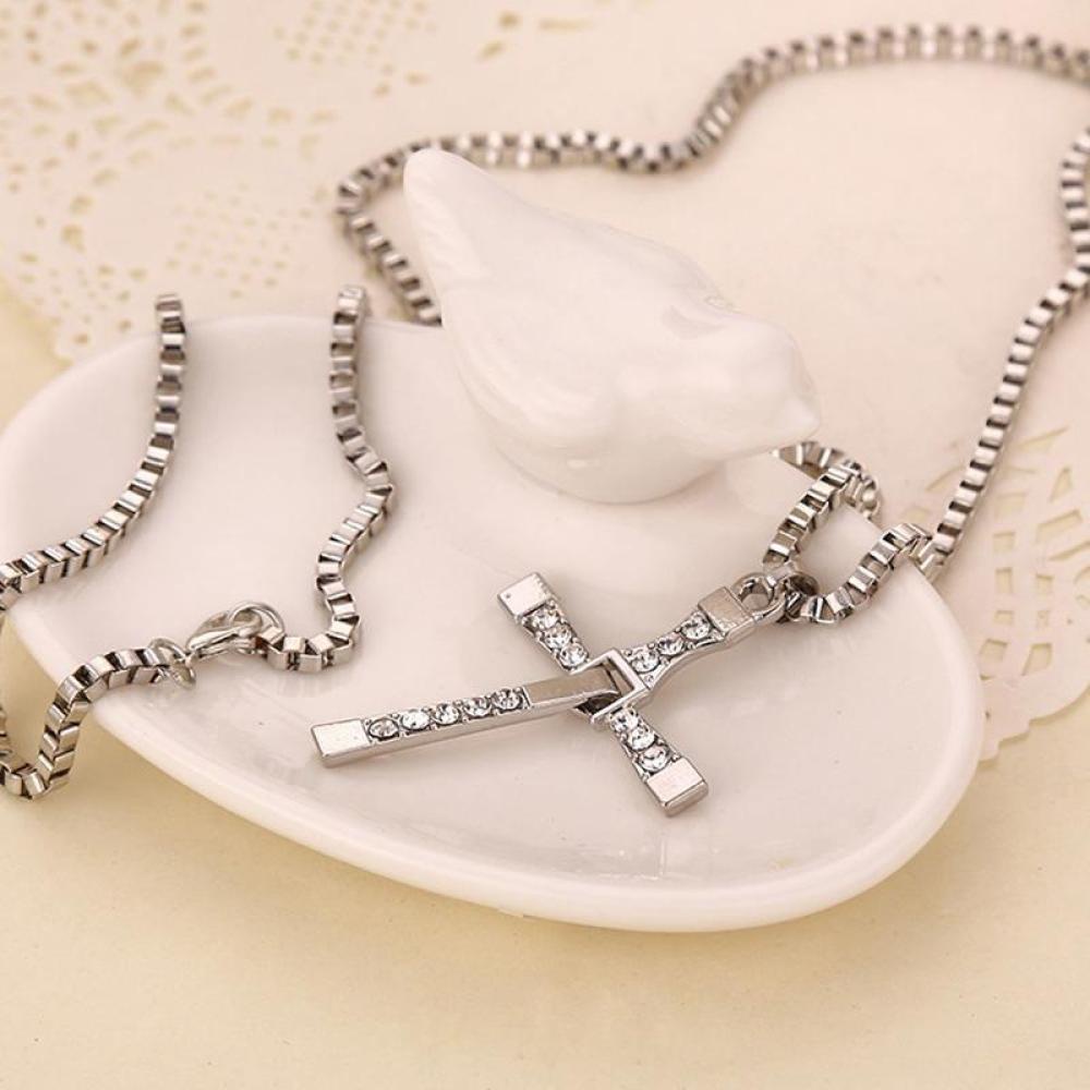 Vòng cổ Mặt Thánh Giá Đính Đá Rhinestone Kiểu Dáng Đơn Giản Thời Trang 24&quot; F9V9