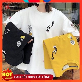 Áo thun tay lỡ form rộng thêu hoạ tiết hoạt hình thời trang Hàn Quốc 2021 - AT01