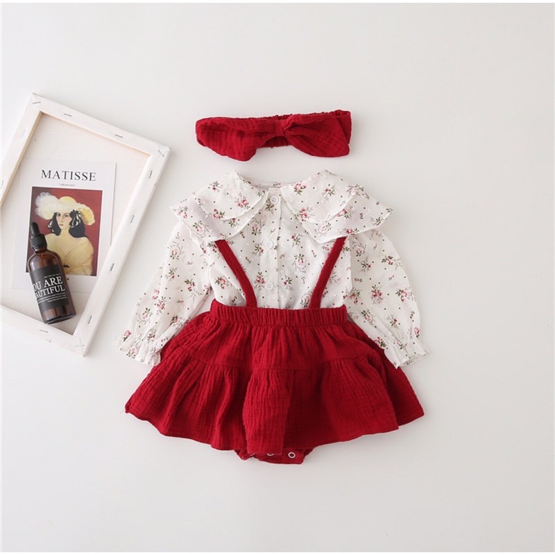 sét chân váy đỏ kèm băng đô