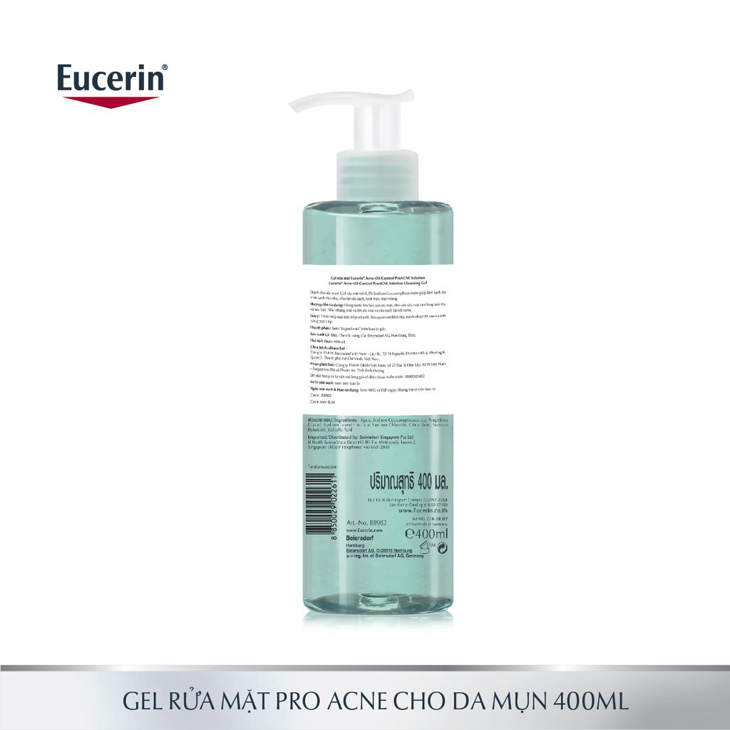Gel rửa mặt Eucerin cho da dầu, mụn - Eucerin ProAcne Solution Cleansing Gel 400ml